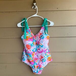 Posh Peanut Ozzy Abstract Print One-Piece Swimsuit - Turquoise - Size Large NWT